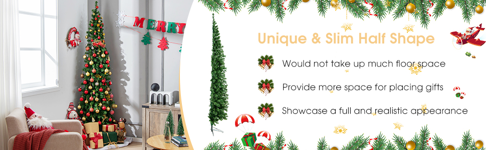 7 Feet Prelit Half-Shape Christmas Tree with 150 Lights